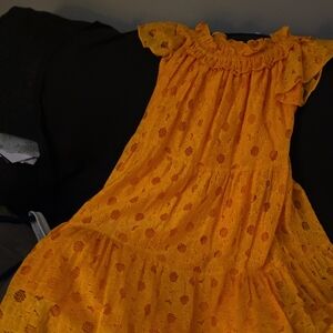 Orange Lace Midi Dress On Or Off Shoulders Trina Turk Size Med